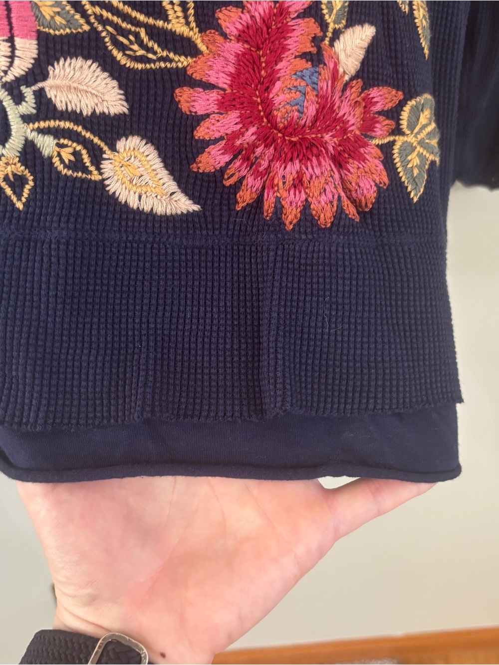 Johnny Was Ioana long sleeve floral embroidered thermal navy blue large - Picture 6 of 9